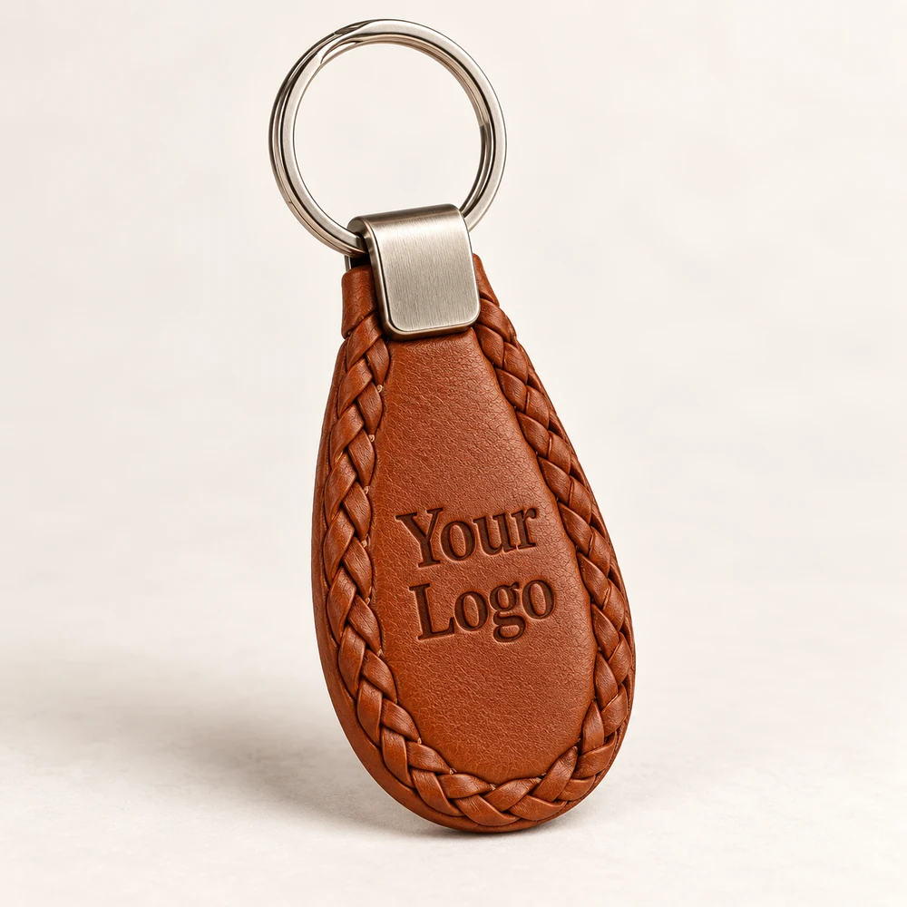 Slim Braided Strap Leather Keychain